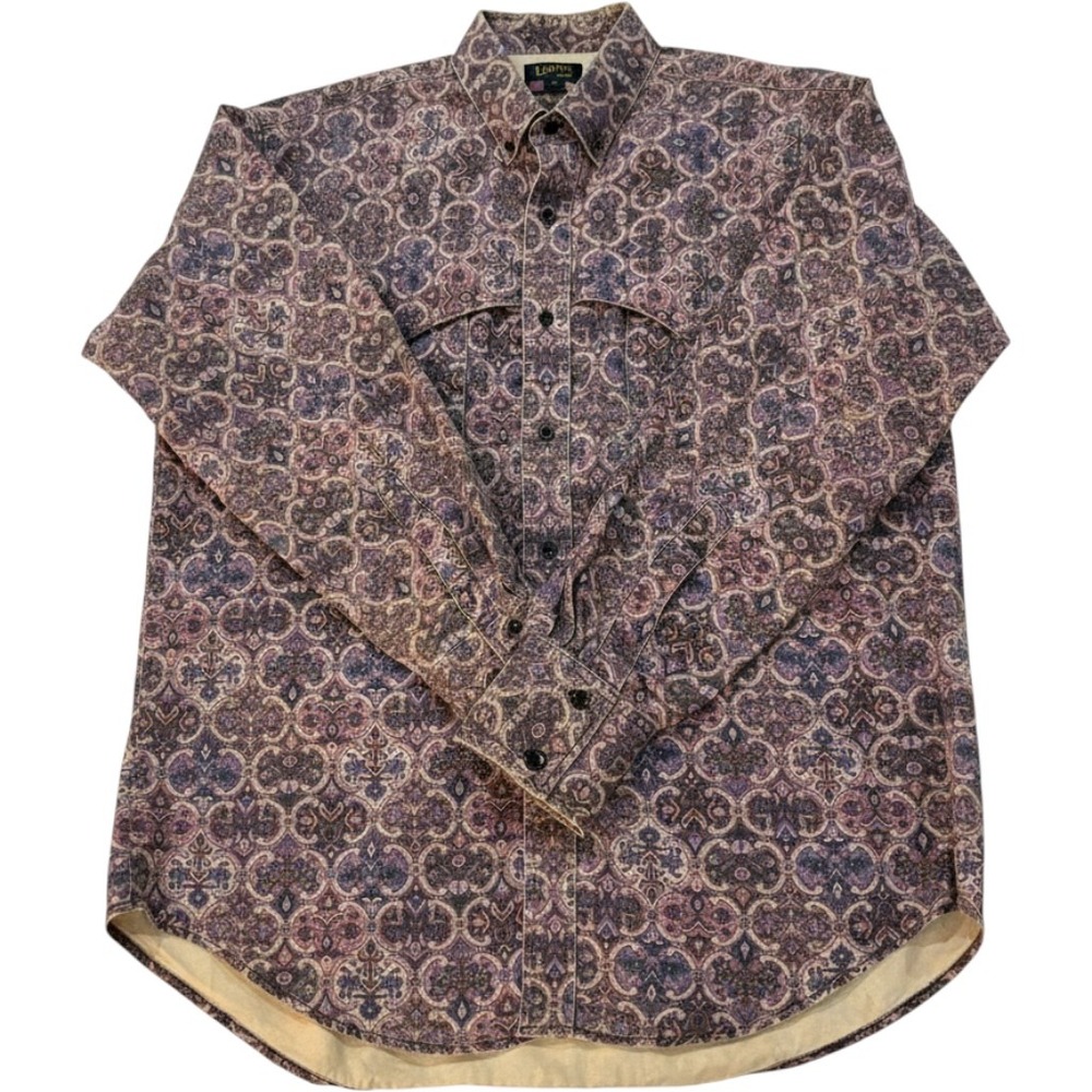 Ruddock Bros Mens Western Shirt Purple Paisley Tapestry Print Made in USA Large